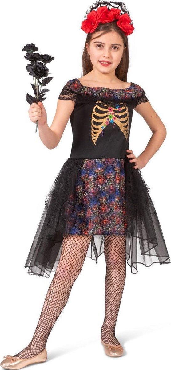 Spaans & Mexicaans Kostuum | Day Of The Dead Duistere Zwarte Bruid | Meisje | Maat 152 | Halloween | Verkleedkleding